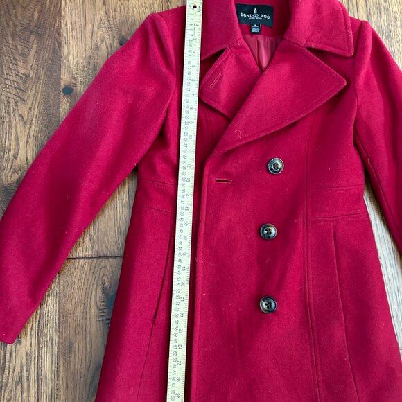 London Fog Classic Double Breasted Red Pea Coat w/ Matching Scarf - Size Small - Picture 4 of 7
